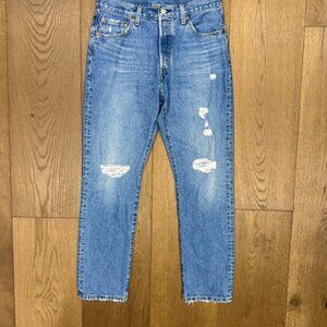 High-Rise, Straight-Leg Blue Denim